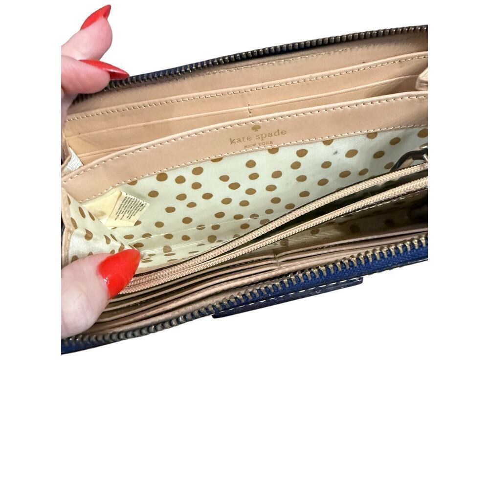 Kate Spade Zip-Around Wallet | Royal Blue Leather Polka Dot Lining - Picture 5 of 7